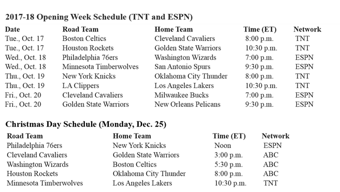 17-18 NBA Schedule